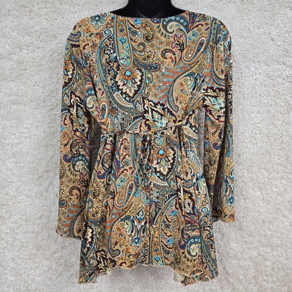 Vintage Dressbarn Womens Paisley Bell Sleeve Tie Back Top Size Large Boho Y2K - Picture 6 of 13